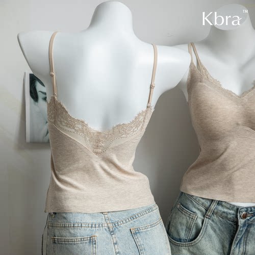 Kbra深V蕾丝镂空美背吊带