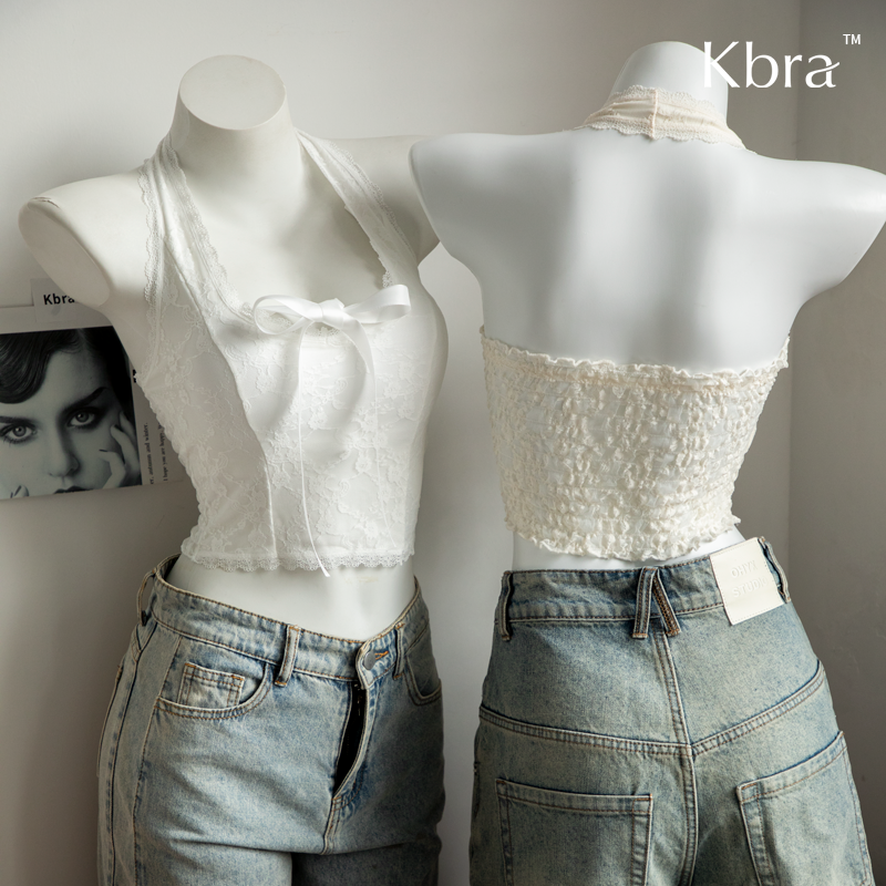 Kbra纯欲蕾丝挂脖吊带背心女