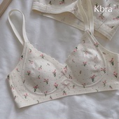 Kbra甜美碎花内衣女无痕无钢圈收副乳防下垂大胸显小显瘦薄款 文胸