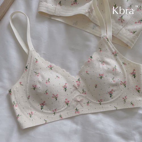 Kbra甜美碎花内衣女无痕