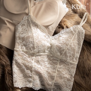 Kbra法式白色蕾丝吊带背心女深V辣妹带胸垫新款鱼骨显瘦打底上衣