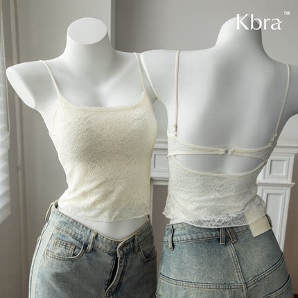 Kbra法式蕾丝吊带背心女夏薄款带胸垫内搭美背文胸一体可外穿上衣