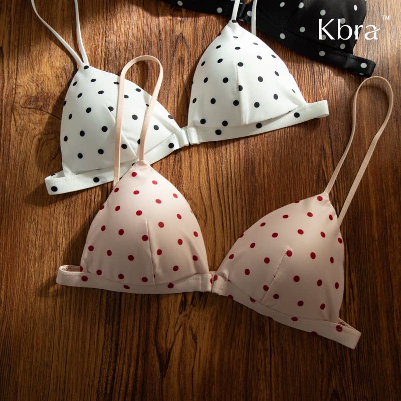 Kbra波点细肩带美背内衣女夏薄款图片