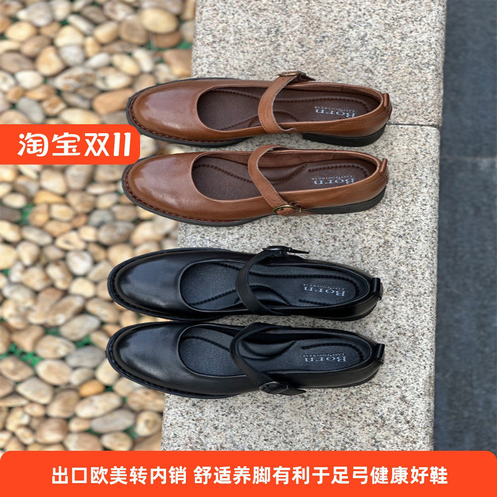 足弓支撑手工真皮复古女鞋小皮鞋低跟圆头一字扣带文艺玛丽珍单鞋
