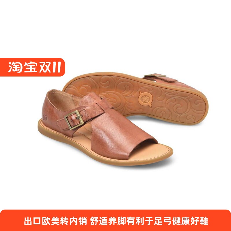 BORN足弓支撑真皮休闲平底凉鞋