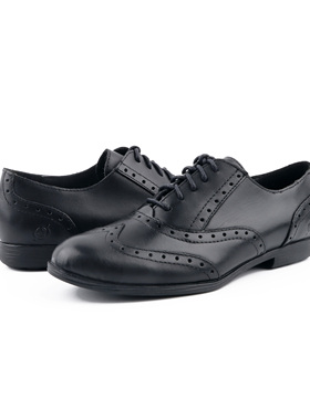 纯正BORN牛津鞋头层牛皮布洛克英伦平跟圆头真皮系带舒适单鞋女