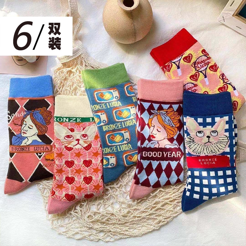 个性潮猫咪男女袜中长筒袜子