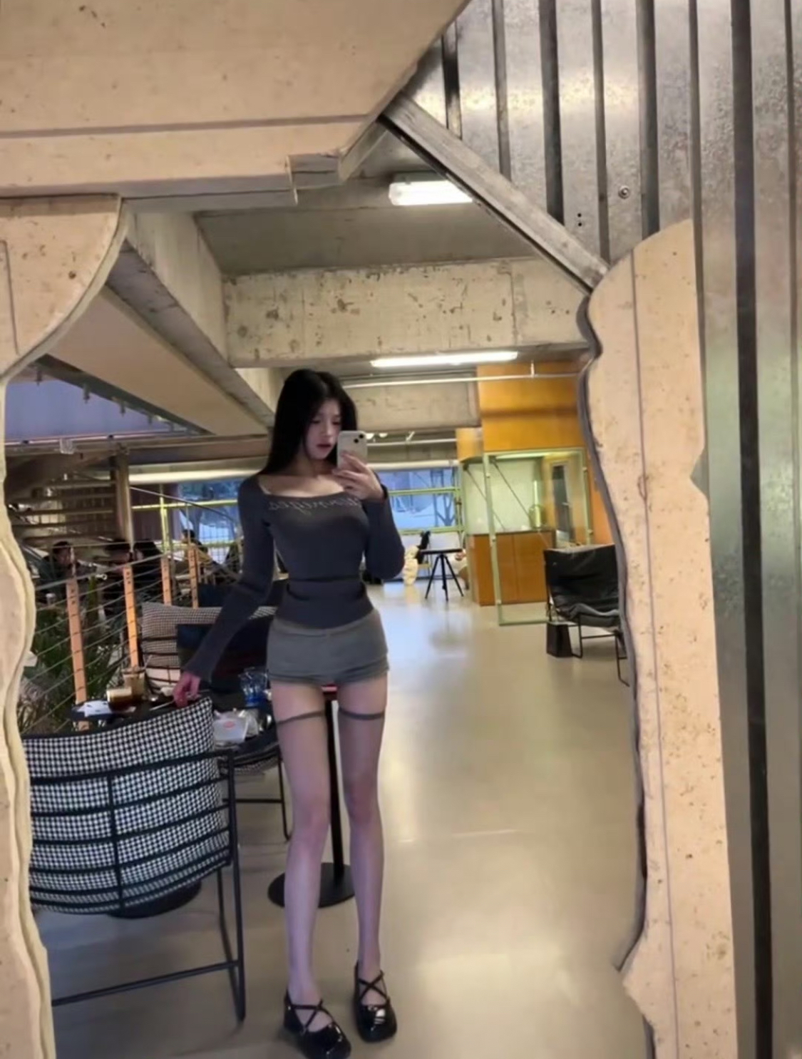 美高辣妹保暖居家打底裤复古设计感紧身低腰翻边针织坑条短裤热裤