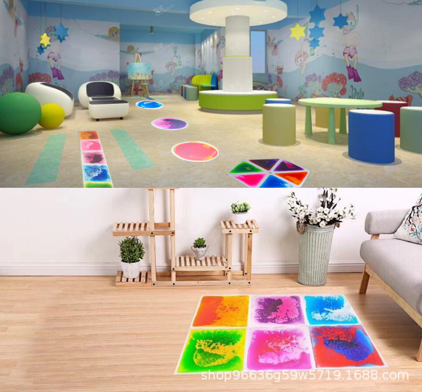 50cm*50cm儿童液体感官垫幼儿园互动爬爬垫游乐场母婴店引流彩砖