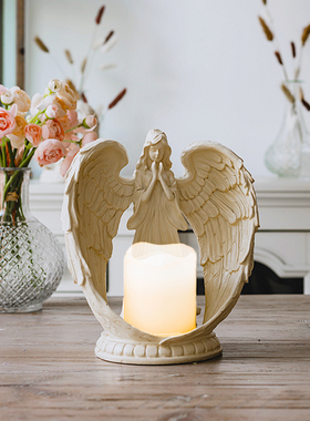 欧式风复古做旧翅膀蜡烛台小摆设