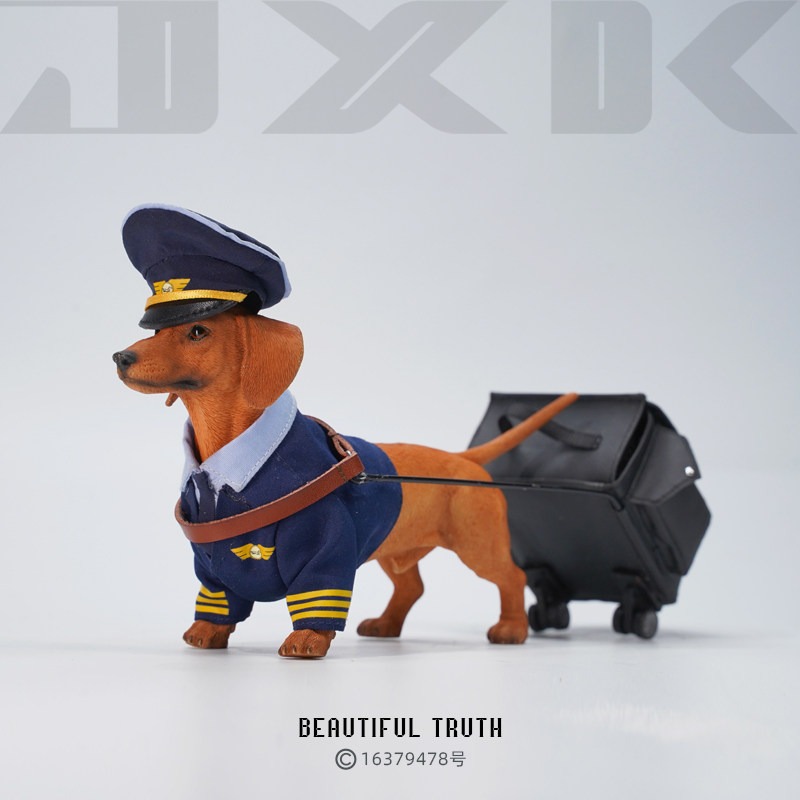 JXK 1/6 腊肠猎犬模型 创意机长制服狗动物周边萌宠潮玩桌面手办