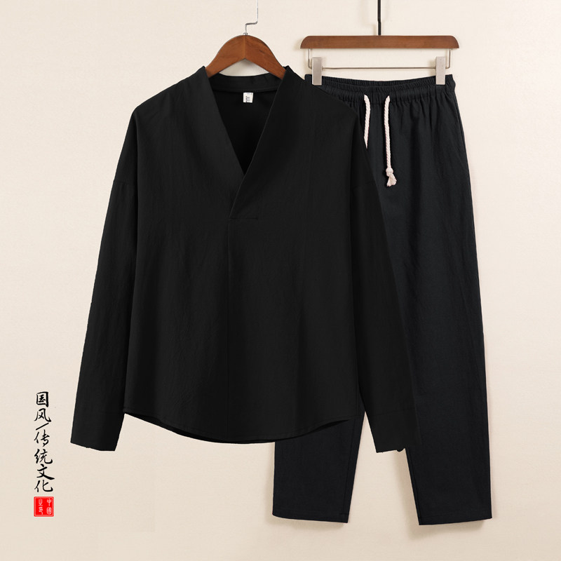 中医养生馆推拿理疗正骨衣服男风水师长袖T恤中式两件套采耳修脚