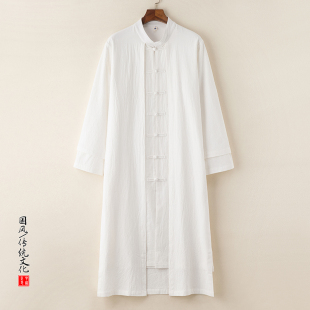 中式中长款衬衫男养生馆中医针灸理疗足疗按摩技师服装茶艺师工服