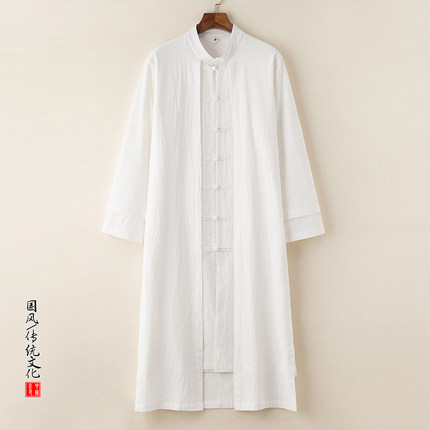 中式中长款衬衫男养生馆中医针灸理疗足疗按摩技师服装茶艺师工服
