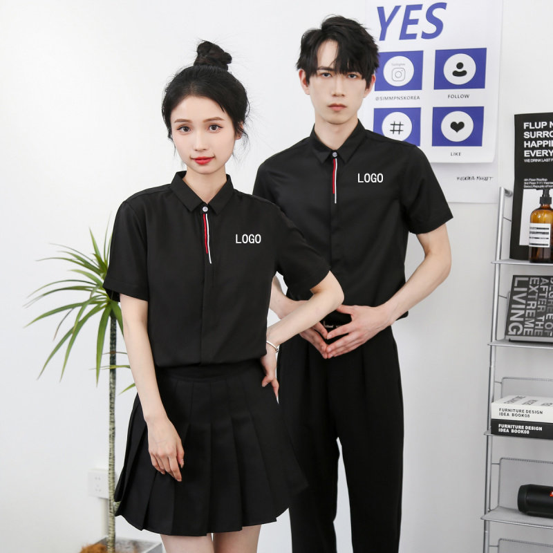 夜店咖啡店理发美发店发型师助理工作服衬衫男女短袖情侣装衬衣潮