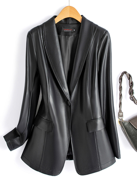 海宁真皮皮衣外套黑色西装休闲女装短款绵羊皮宽松百搭2025春秋