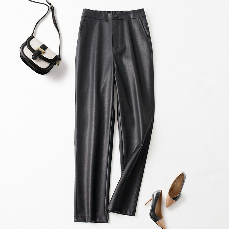 海宁真皮皮裤女2025秋冬新款九分烟管裤高腰显瘦绵羊皮直筒休闲裤,女装/女士精品,休闲裤,淘宝优惠券,粉丝福利购,淘宝优惠卷