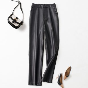 高腰显瘦绵羊皮直筒休闲裤 九分烟管裤 女2025秋冬新款 海宁真皮皮裤