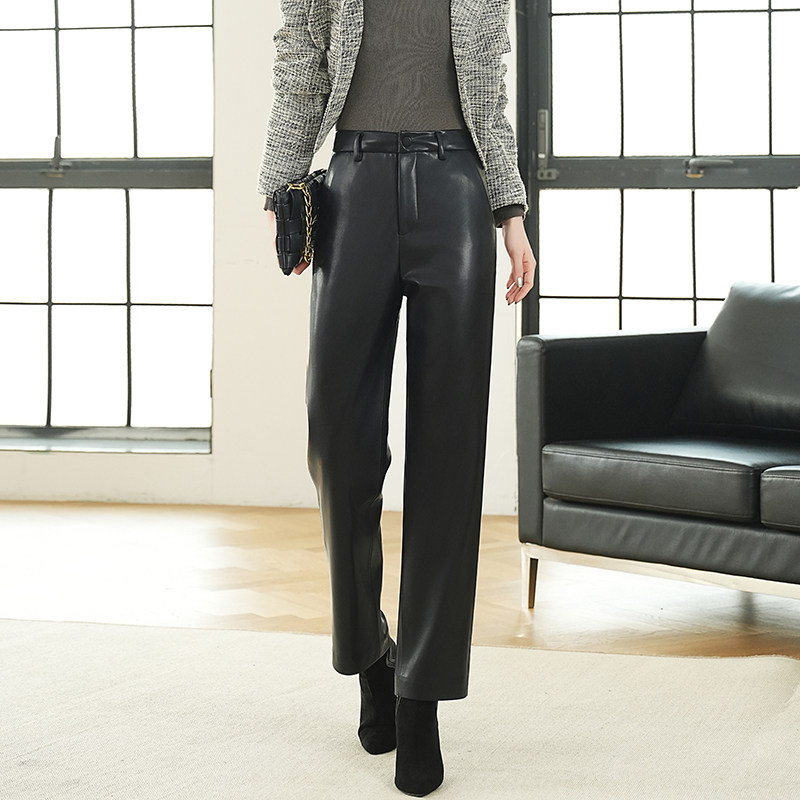 海宁真皮皮裤女2025新款九分直筒裤气质百搭烟管裤绵羊皮休闲裤,女装/女士精品,休闲裤,淘宝优惠券,粉丝福利购,淘宝优惠卷
