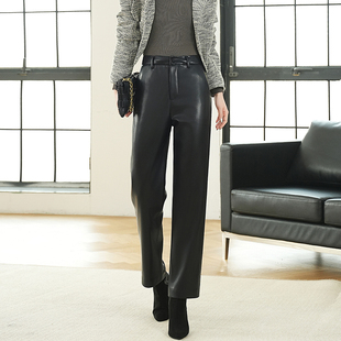 海宁真皮皮裤女2025新款九分直筒裤气质百搭烟管裤绵羊皮休闲裤