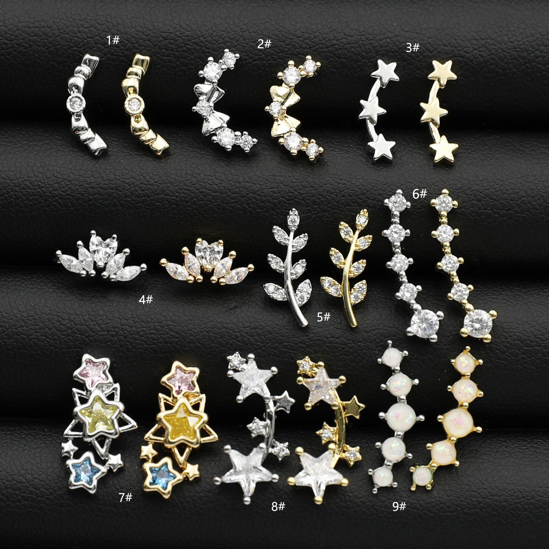 高级小18k钉耳骨众五角星金轻耳钉奢马眼耳蜗镀女弯杆气质感耳钉