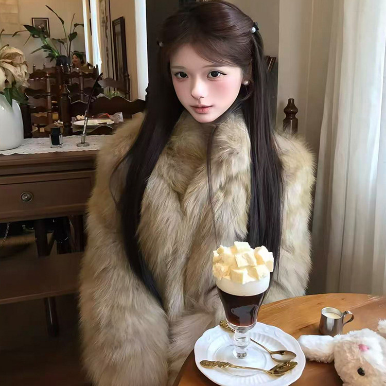 环保皮草新款冬季短款皮毛一体狐狸毛年轻晕染尖立领外套毛毛上衣