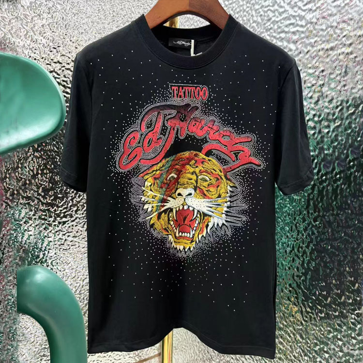 彩虎烫钻圆领套头短袖T恤