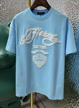 2026ED新款牙刷绣纯棉圆领男女款套头短袖T恤宽松打底衫