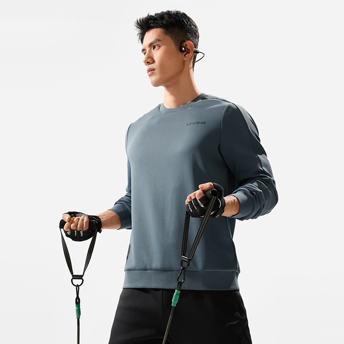 李宁健身系列男子卫衣2024秋季舒适无帽柔软圆领套头上衣AWDU869