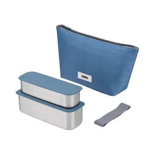 全新现货 THERMOS 便当盒 2层 纤细型 保鲜便当盒 635ml 灰海军蓝