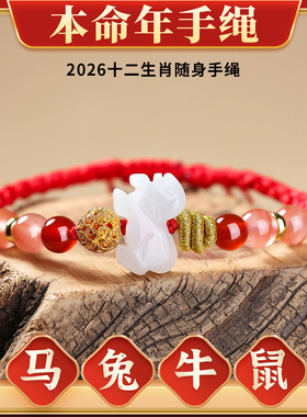2026年麦灵玲属鼠太岁红绳手链三合生肖猴型加龙形饰物吉祥物饰品