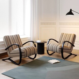 伯克休闲椅阳台客厅卧室家用设计师椅民宿实木中古单人沙发