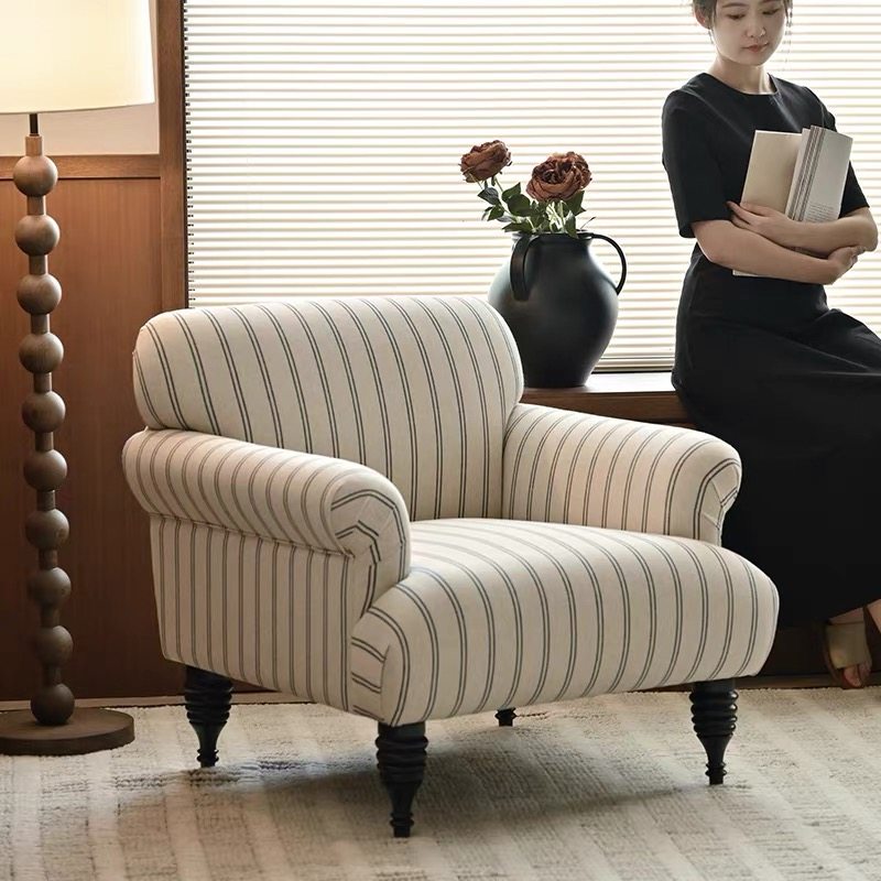 轻法式复古单人沙发椅中古侘寂风客厅民宿小户型棉麻设计师老虎椅,住宅家具,沙发椅,淘宝优惠券,粉丝福利购,淘宝优惠卷