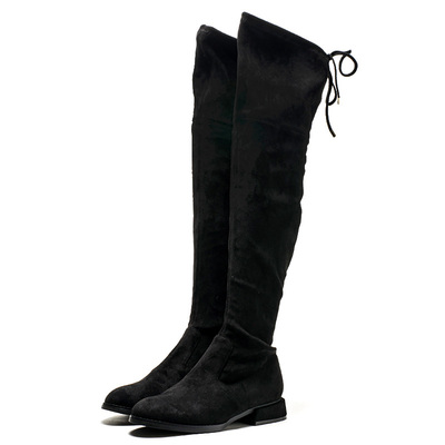 弹力布过膝长靴子女冬黑色织物袜