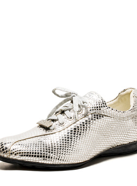 中古风真皮休闲女鞋子及踝深口银色羊皮单鞋平春秋复古BA81SF8412