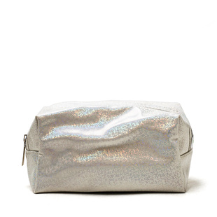 化妆笔袋银白色织物拉链收纳袋小方形男女通用零钱手包2025112040