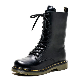 加绒棉靴黑色牛皮马丁靴真皮短靴子女圆头中筒绑带拉链SF04118007