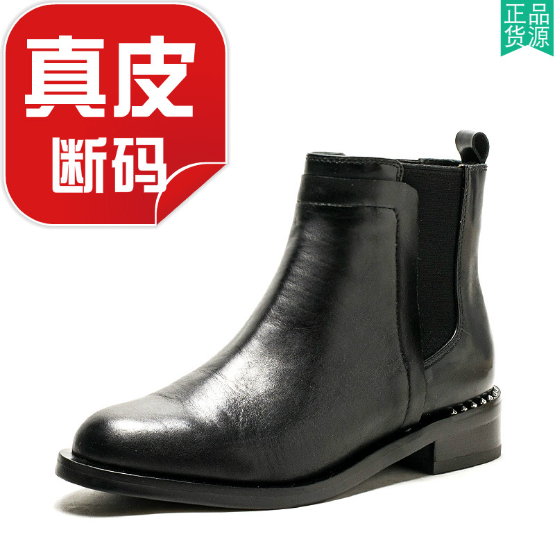 真皮切尔西短靴子女冬黑色低跟