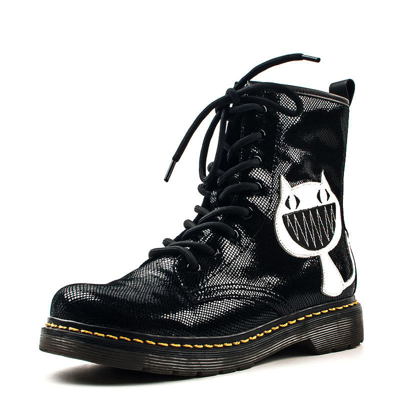 小码真皮短靴子女冬黑色羊皮马丁