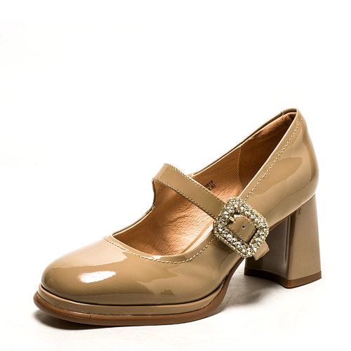 真皮玛丽珍鞋子女春秋高粗跟方头