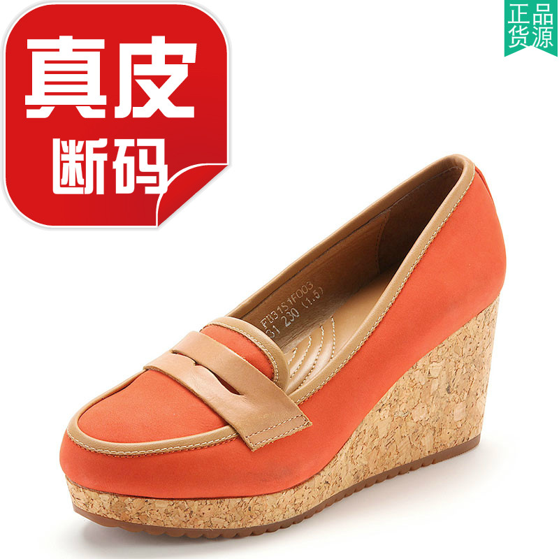 女鞋真皮磨砂牛皮单鞋坡跟水台休闲日韩风鞋子套脚春秋FB31S1F003