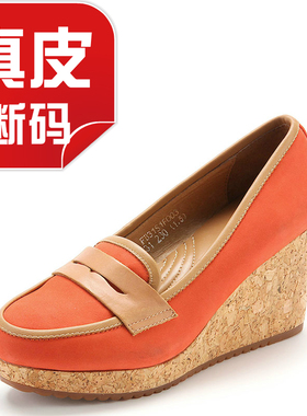 女鞋真皮磨砂牛皮单鞋坡跟水台休闲日韩风鞋子套脚春秋FB31S1F003