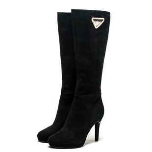 羊猄全真皮长靴子女冬黑色羊皮细高跟水台拉链优雅复古SS54112254