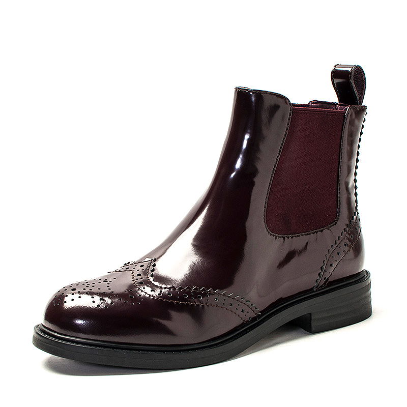 真皮切尔西短靴子女冬牛皮布洛克