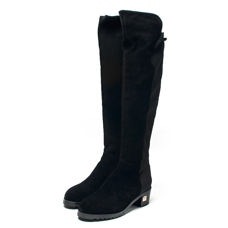 大码加绒过膝真皮弹力长靴子女冬