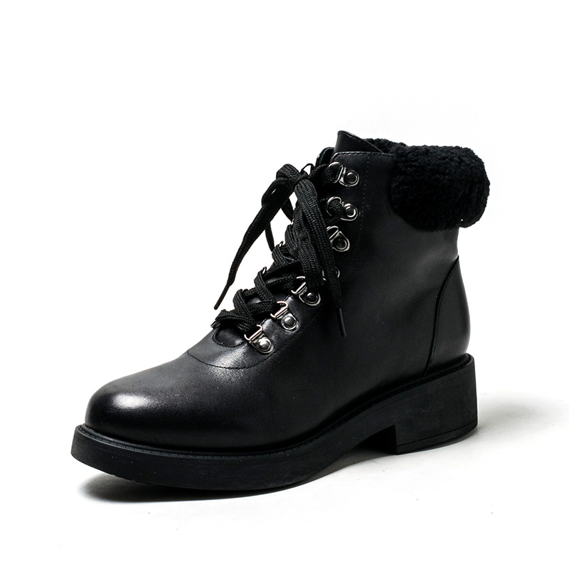 加绒马丁棉靴真皮短靴子女冬黑