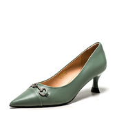 真皮单鞋 女尖头中跟职业上班不累通勤金属水钻饰扣牛皮SS01111029