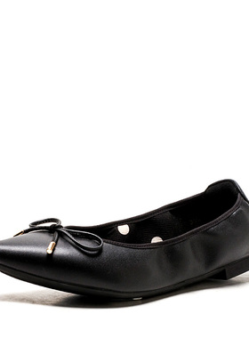 芭蕾风格鞋子春秋黑色皮革时尚单鞋女尖头平跟蝴蝶结软MD21111082