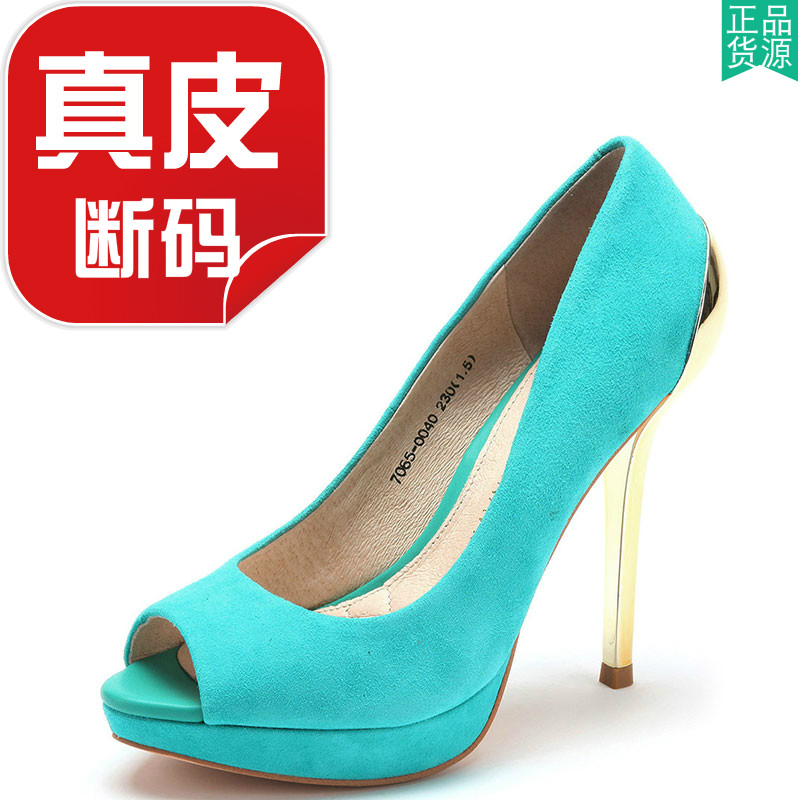 羊猄真皮单鞋女春鱼嘴高跟水台