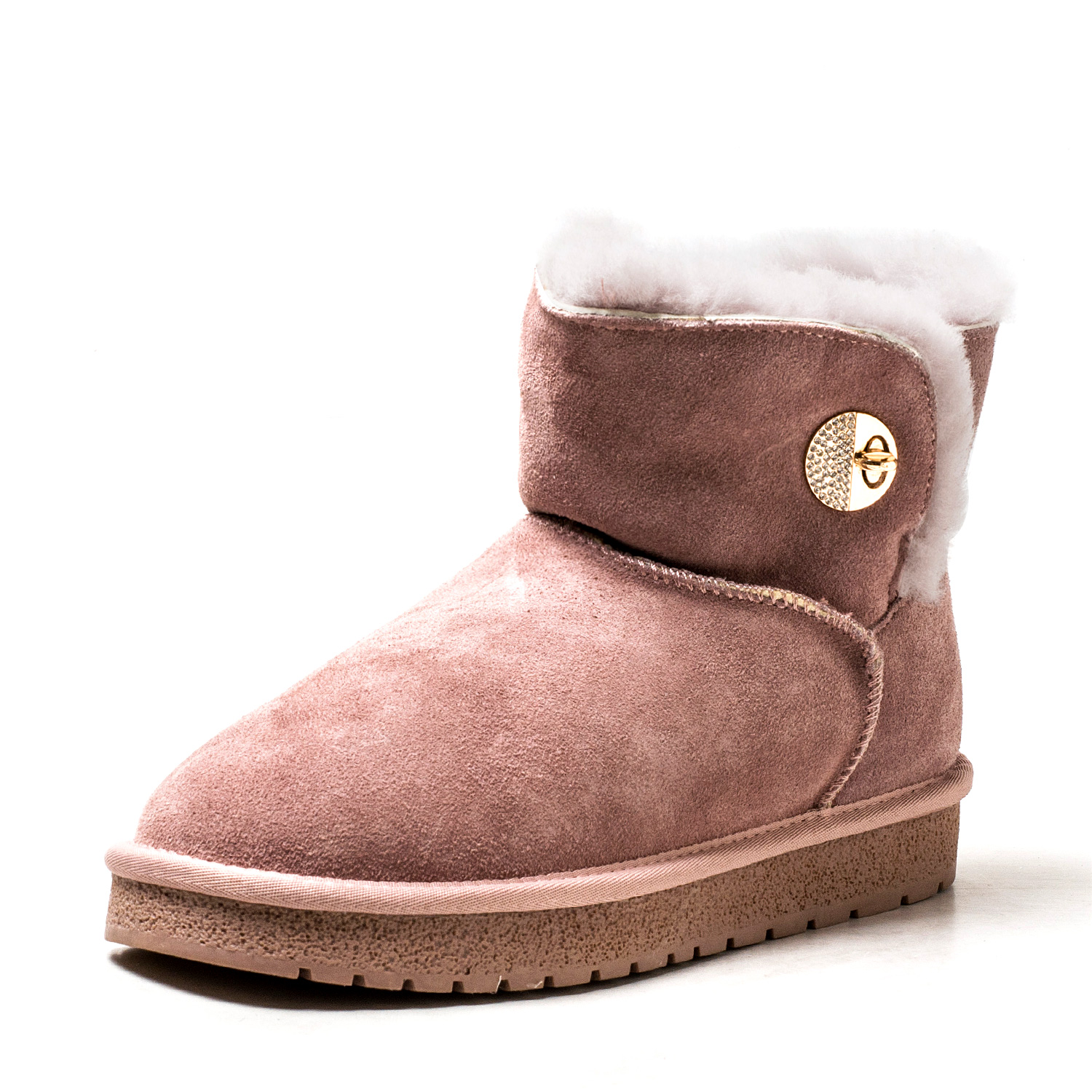 杨马屁加厚学弟棉靴真皮短靴子女懂粉色磨砂牛皮金属扣MD2411A006